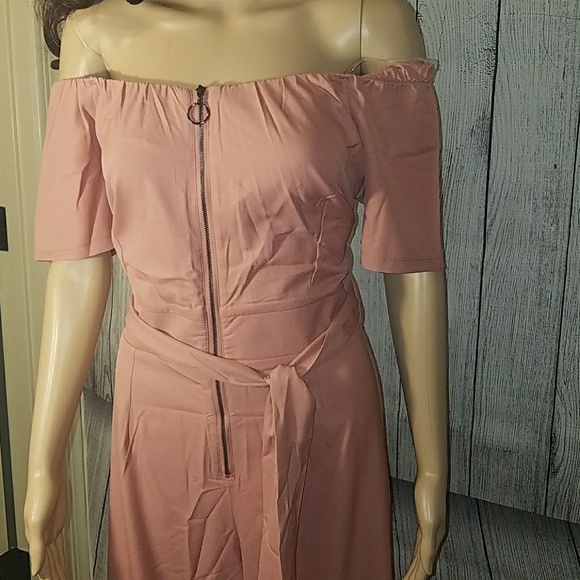 Pink Off Shoulder Wide Leg Jumpsuit - Picture 6 of 6